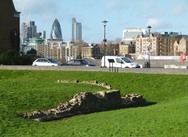 The ruins of King Edward's palace, looking towards London's financial heart. 