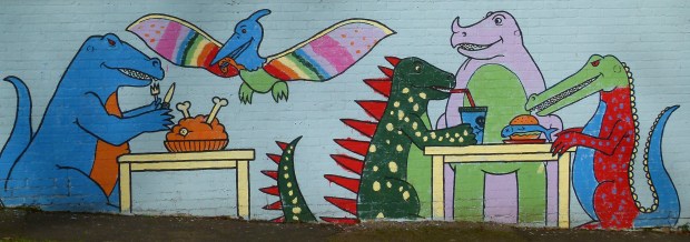 Dinosaur mural at Crystal Palace Park's cafe. 