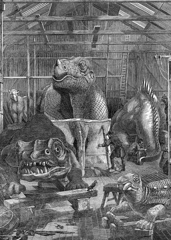 Inside the dino workshop, early 1850s (image: Wikipedia). 