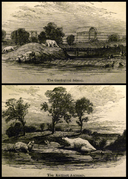 The Dinosaur Park, as depicted in an 1854 guide book.