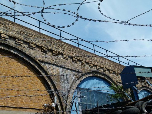 Barbed wire on Bombay Street.