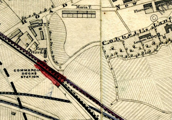 Commercial Docks Station depicted on a map from 1864 (image: mapco.net).