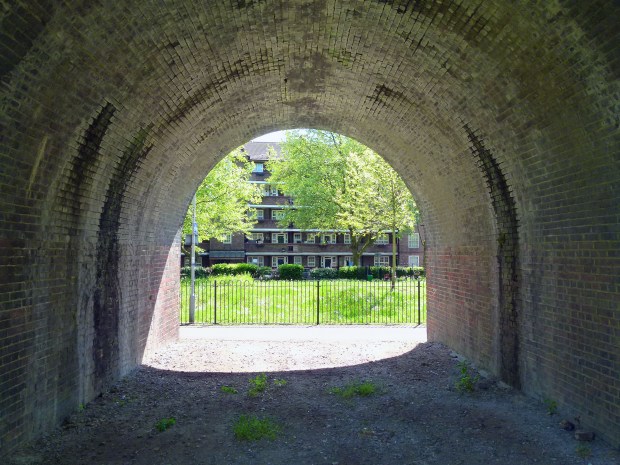 Looking towards the Crossfield Estate through the railway arches.