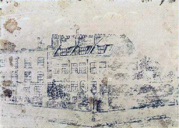 Sketch of 87 Hackford Road by Van Gogh. This drawing was lost for many years before being found in a box in an attic belonging to the Great Granddaughter of Ursula Loyer; Van Gogh's landlady. 