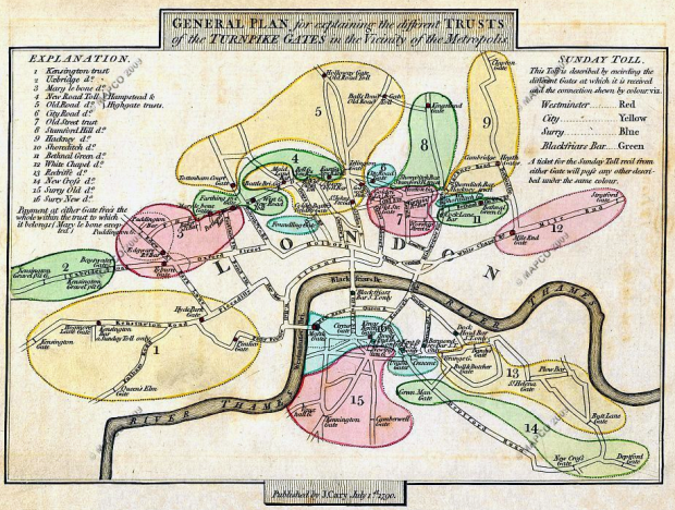 A map of London's turnpike network from 1790 (image: mapco.net)