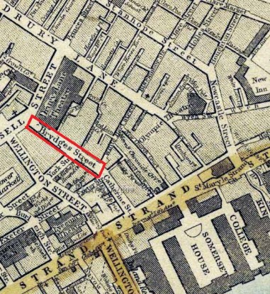 Brydges Street (now entirely named Catherine Street) on a map from 1868 (image: mapco.net) 