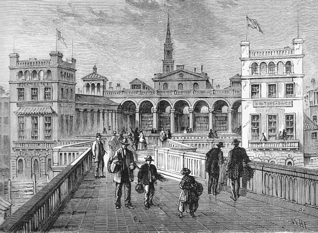Hungerford Bridge as depicted in the 1850s. 