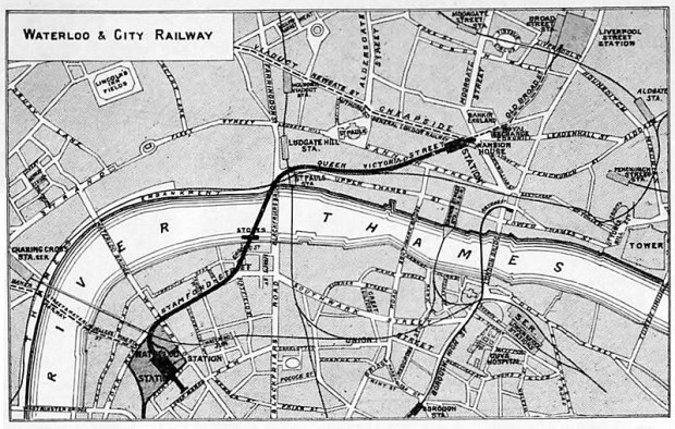Original map of the Waterloo and City Railway.