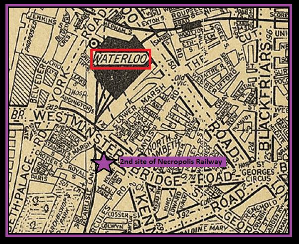 Location of the Necropolis Railway's 2nd location superimposed on a 1930s map (image: AZ)