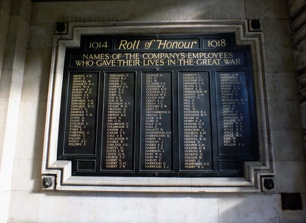 One of a number of plaques inside Waterloo's main entrance listing the many men of the London and South Western Railway who died serving their country. 