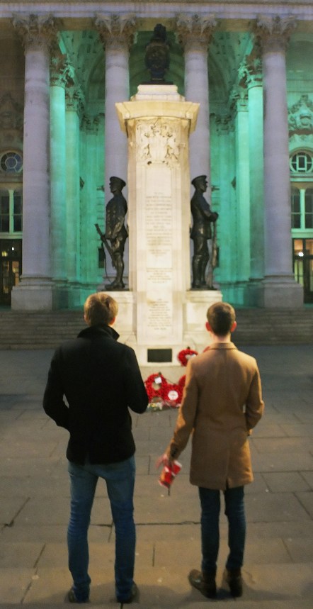 Two young men contemplate the London Memorial, November 2014