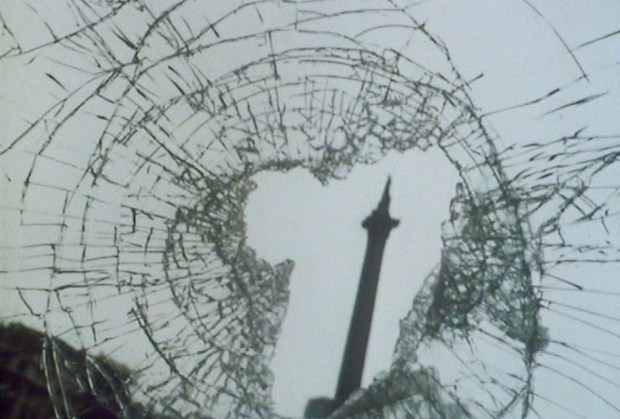 Societal collapse... Nelson's Column through a smashed window. 