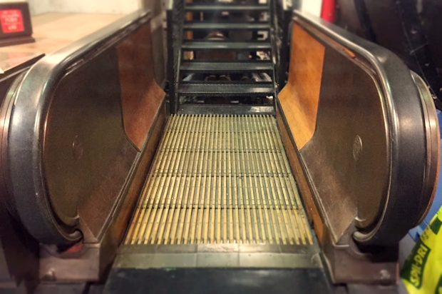 Section of one of the tube's old wooden escalators 